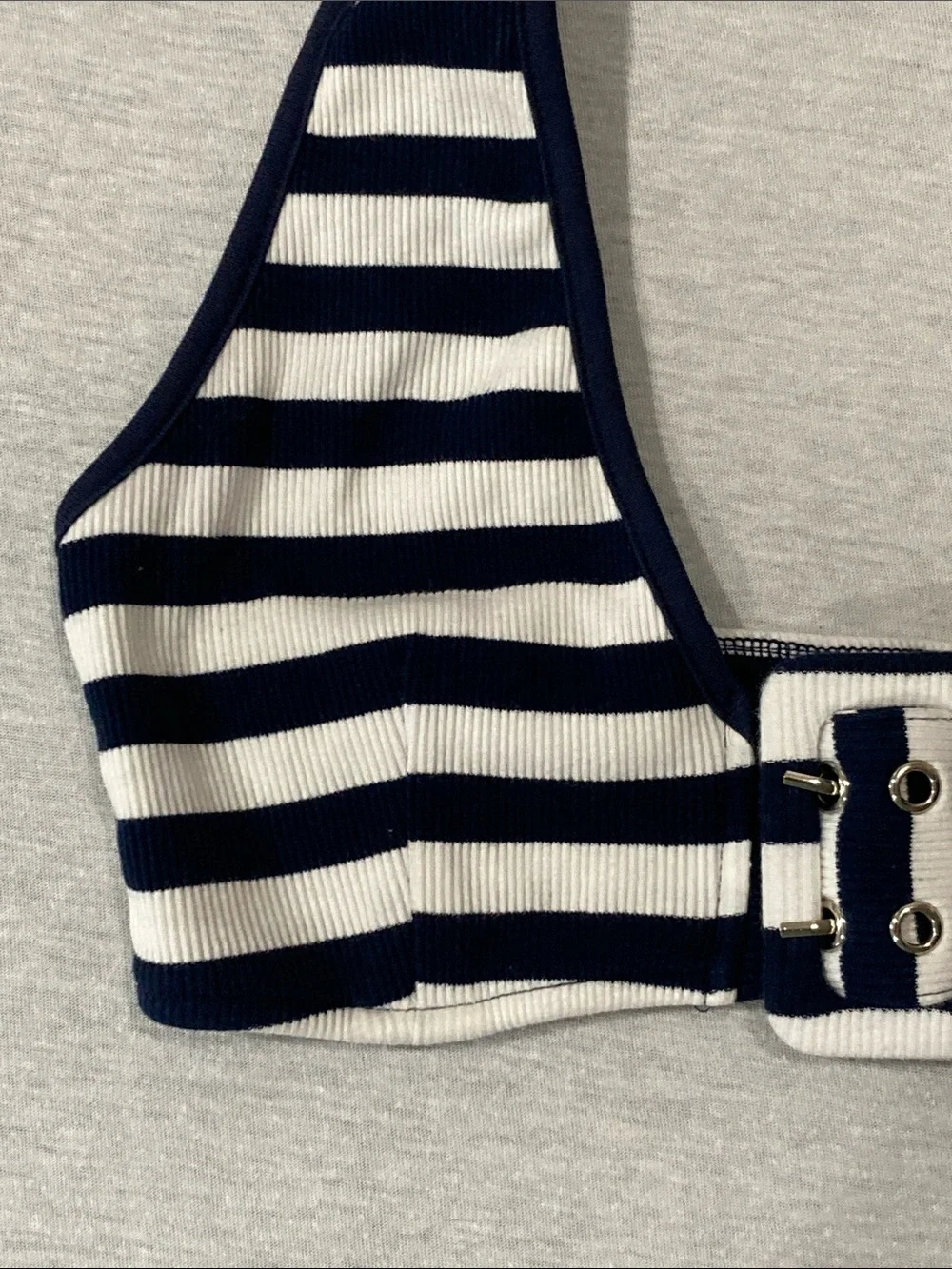 Edgebyks Striped Halter Bikini Top in Navy and White sz XS - Picture 3 of 6